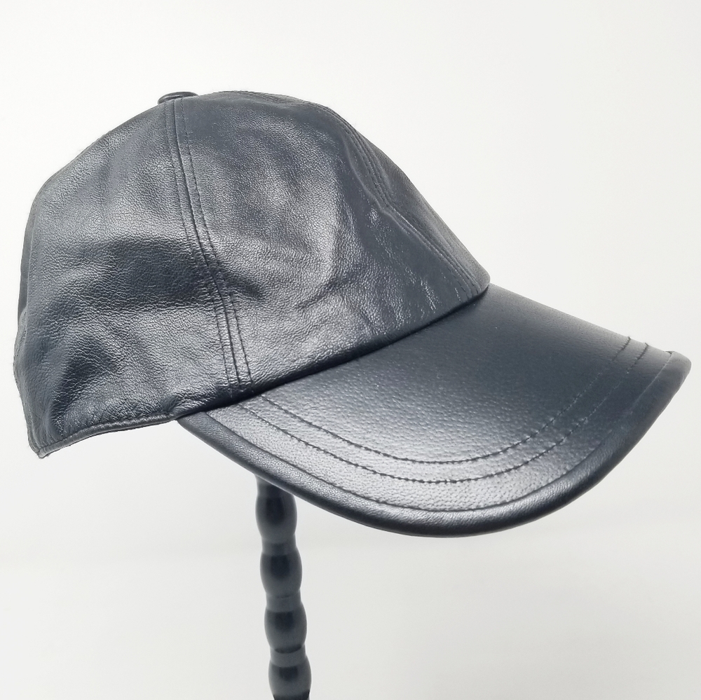 Hat Attack Black Leather Baseball Cap Hat